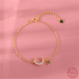 925 Silver Zircon Moon Star Bracelet 14k Plated Women Jewelry