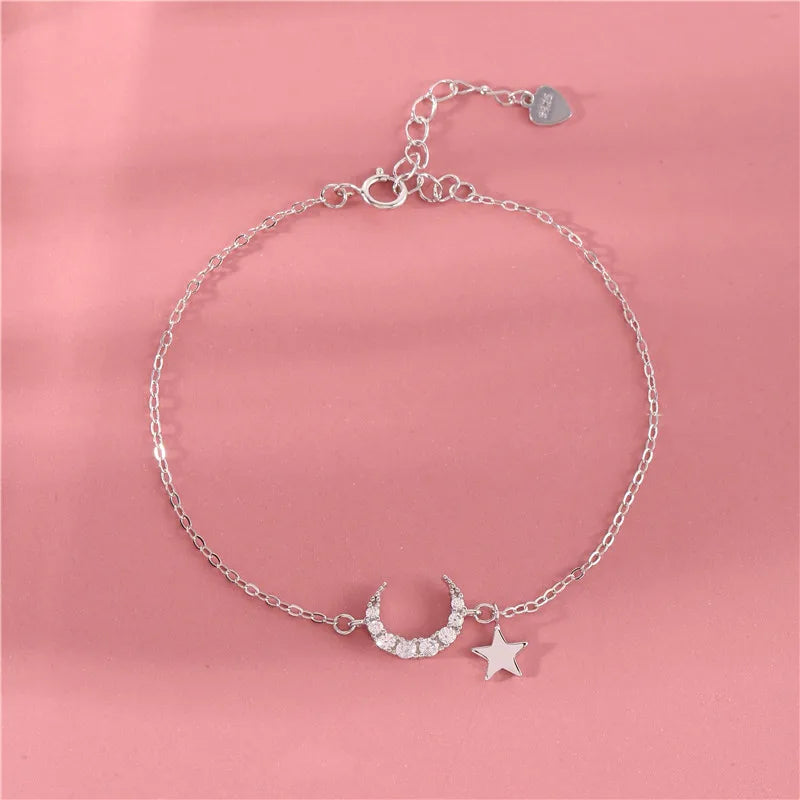 925 Silver Zircon Moon Star Bracelet for Women