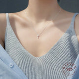 925 Silver Zircon Cross Choker Necklace for Party