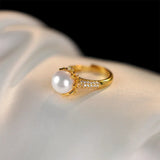 925 Silver Zircon Pearl Flower Ring Circular Jewelry Lover Wedding Gift