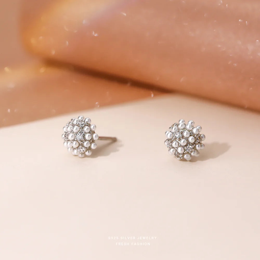 925 Silver Zircon Pearl Earrings French Vintage Wedding Jewelry
