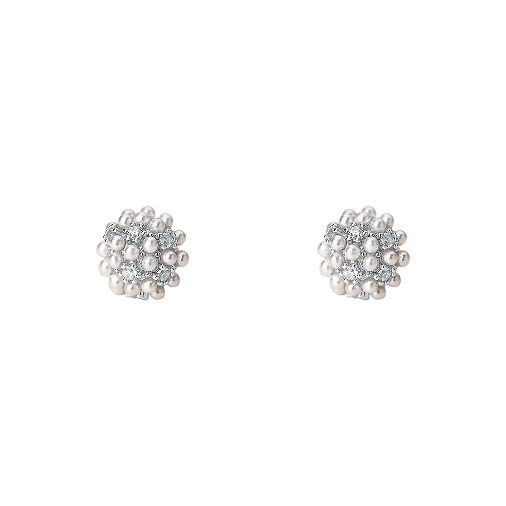 925 Silver Zircon Pearl Earrings French Vintage Wedding Jewelry