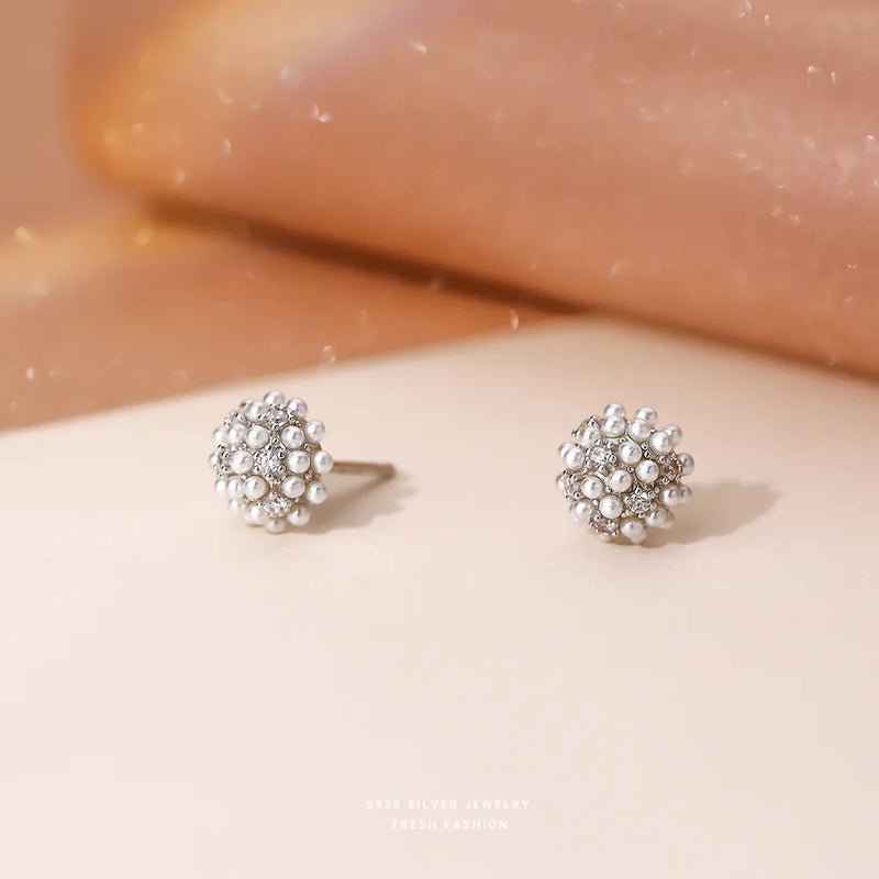925 Silver Zircon Pearl Earrings French Vintage Wedding Jewelry