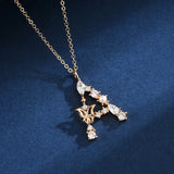 925 Silver Butterfly Zircon Necklace with 26 Letters Pearl
