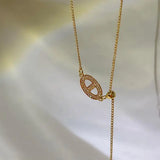 925 Silver Zircon Pig Nose Tassel Choker Necklace Light Fine Jewelry
