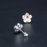 925 Silver Zircon Plum Flower Stud Earrings Retro Style 18k Plated