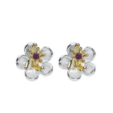 925 Silver Zircon Plum Flower Stud Earrings Retro Style 18k Plated