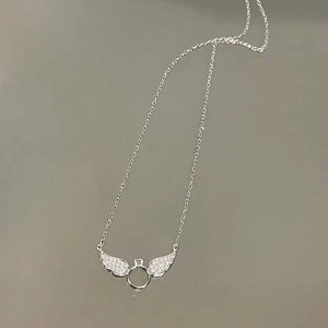925 Silver Zircon Ring Angel Wings Necklace Women