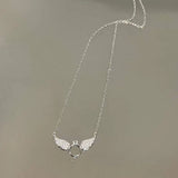 925 Silver Zircon Ring Angel Wings Necklace Women