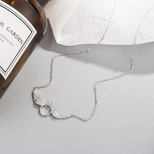 925 Silver Zircon Ring Angel Wings Necklace Women