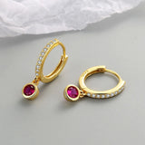 925 Silver Zircon Round Bead Charm Hoop Earrings For Women Party Jewelry
