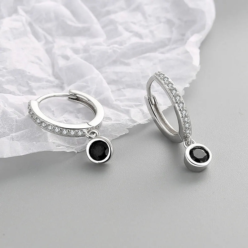 925 Silver Zircon Round Bead Charm Hoop Earrings For Women Party Jewelry