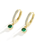 925 Silver Zircon Round Bead Charm Hoop Earrings For Women Party Jewelry