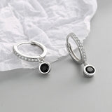 925 Silver Zircon Round Bead Charm Hoop Earrings For Women Party Jewelry
