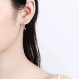 925 Silver Zircon Round Bead Charm Hoop Earrings For Women Party Jewelry