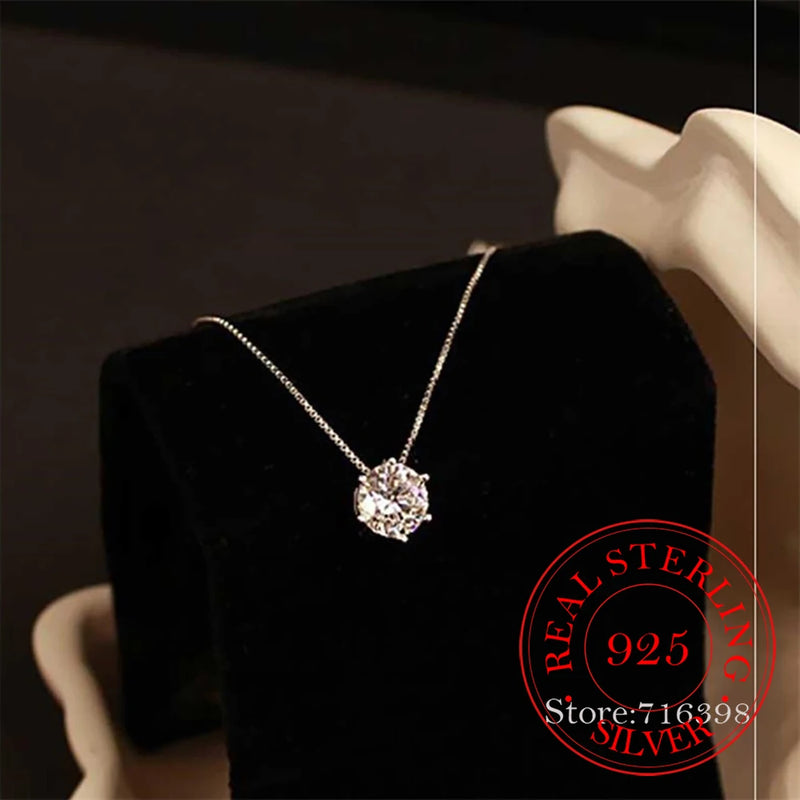 925 Silver Zircon Charm Necklace Pendant Clavicle Chain Jewelry