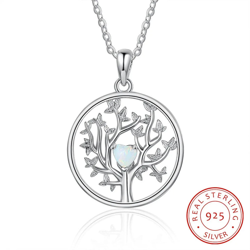 925 Silver Zircon Opal Pendant Tree Of Life Necklace