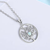 925 Silver Zircon Opal Pendant Tree Of Life Necklace