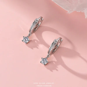 925 Silver Zircon Star Hoop Earrings Small Huggie Fine Jewelry