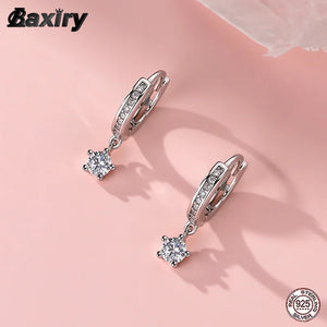 925 Silver Zircon Star Hoop Earrings Small Huggie Fine Jewelry