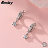 925 Silver Zircon Star Hoop Earrings Small Huggie Fine Jewelry