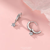 925 Silver Zircon Star Hoop Earrings Small Huggie Fine Jewelry