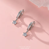925 Silver Zircon Star Hoop Earrings Small Huggie Fine Jewelry