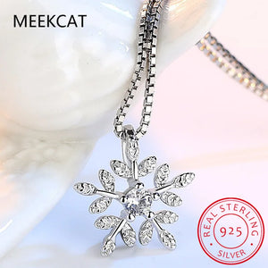 925 Silver Zircon Snowflake Necklace Choker Collares Gift for Women