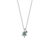 925 Silver Zircon Star Christmas Tree Necklace for Women Girls