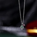 925 Silver Zircon Star Christmas Tree Necklace for Women Girls