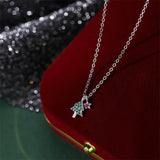 925 Silver Zircon Star Christmas Tree Necklace for Women Girls