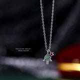 925 Silver Zircon Star Christmas Tree Necklace Women Party Jewelry
