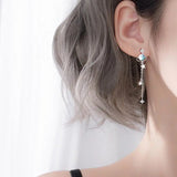 925 Silver Zircon Star Earrings Tassel Drop Fine Jewelry