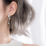 925 Silver Zircon Star Earrings Tassel Drop Fine Jewelry