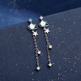 925 Silver Zircon Star Earrings Tassel Drop Fine Jewelry
