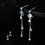 925 Silver Zircon Star Earrings Tassel Drop Fine Jewelry