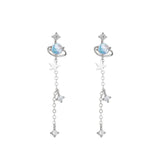 925 Silver Zircon Star Earrings Tassel Drop Fine Jewelry