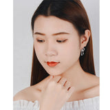 925 Silver Zircon Star Moon Tassel Stud Earrings Fine Jewelry