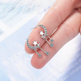 925 Silver Zircon Star Moon Tassel Stud Earrings Fine Jewelry