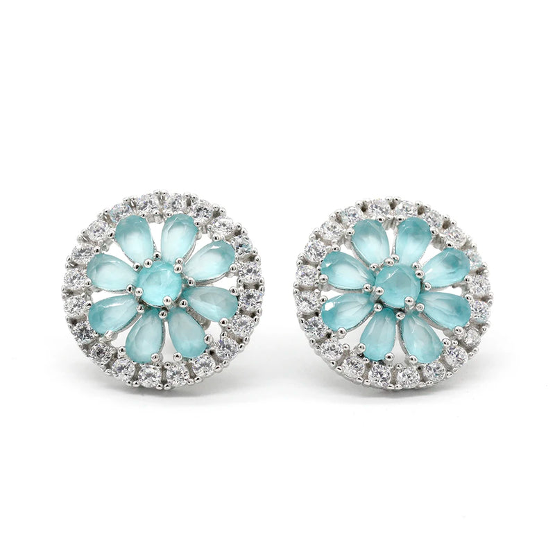 925 Silver Zircon Stud Earrings Boho CZ Wedding Jewelry