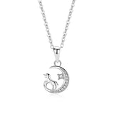 925 Silver Unicorn Moon Charm Necklace Zircon Choker Jewelry For Women