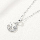 925 Silver Unicorn Moon Charm Necklace Zircon Choker Jewelry For Women