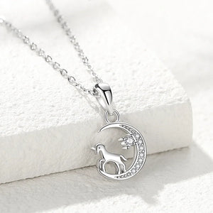 925 Silver Unicorn Moon Charm Necklace Zircon Choker Jewelry For Women