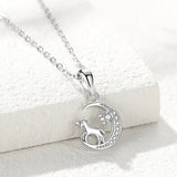 925 Silver Unicorn Moon Charm Necklace Zircon Choker Jewelry For Women