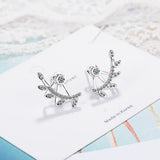 925 Silver Whirl Leaf Earrings Zircon Women Jewelry