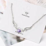 925 Silver Zirconia Angel Wings Heart Bracelet Bangles For Women