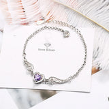 925 Silver Zirconia Angel Wings Heart Bracelet Bangles For Women