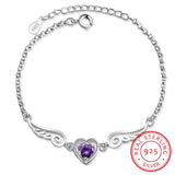 925 Silver Zirconia Angel Wings Heart Bracelet Bangles For Women