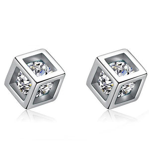 925 Silver Zirconia Cube Earrings & Choker Set