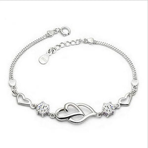 925 Silver Zirconia Heart Bracelet Bangle Wedding Jewelry